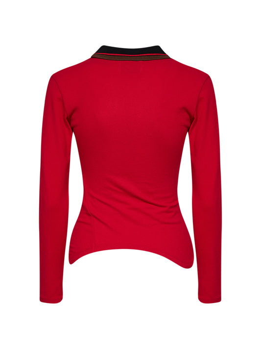 Polo asimmetrica Glory in piquet di cotone rosso
