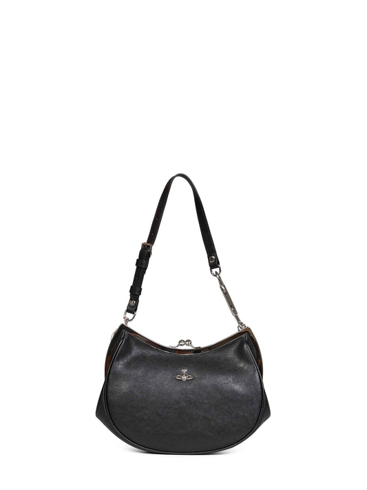 Borsa a mano Charm Frame in pelle nera <BR/>