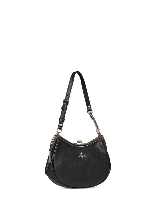 Borsa a mano Charm Frame in pelle nera <BR/>