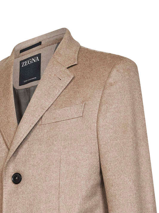 Beige Oasi Cashmere Beaver single-breasted coat