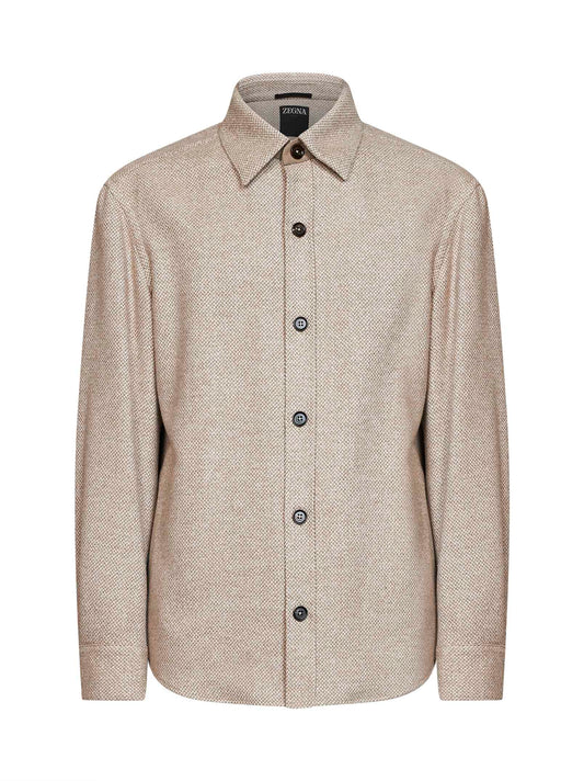 Overshirt in Donegal di cashmere e seta beige