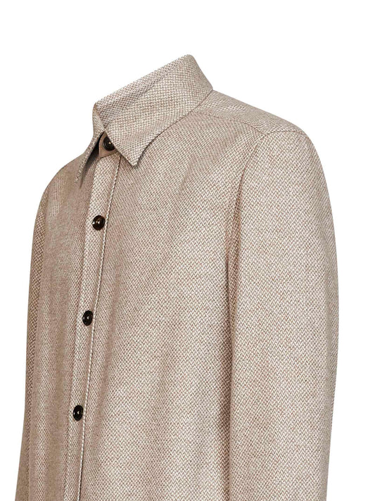 Overshirt in Donegal di cashmere e seta beige