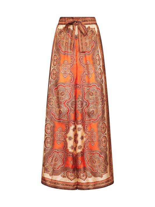 Pantaloni comodi Mahon in habotai di seta stampa Paisley mandarino <BR/>