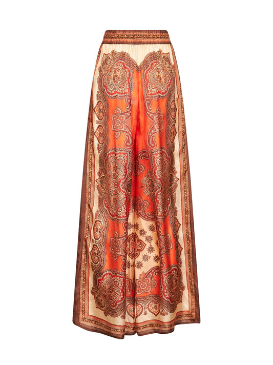 Pantaloni comodi Mahon in habotai di seta stampa Paisley mandarino <BR/>
