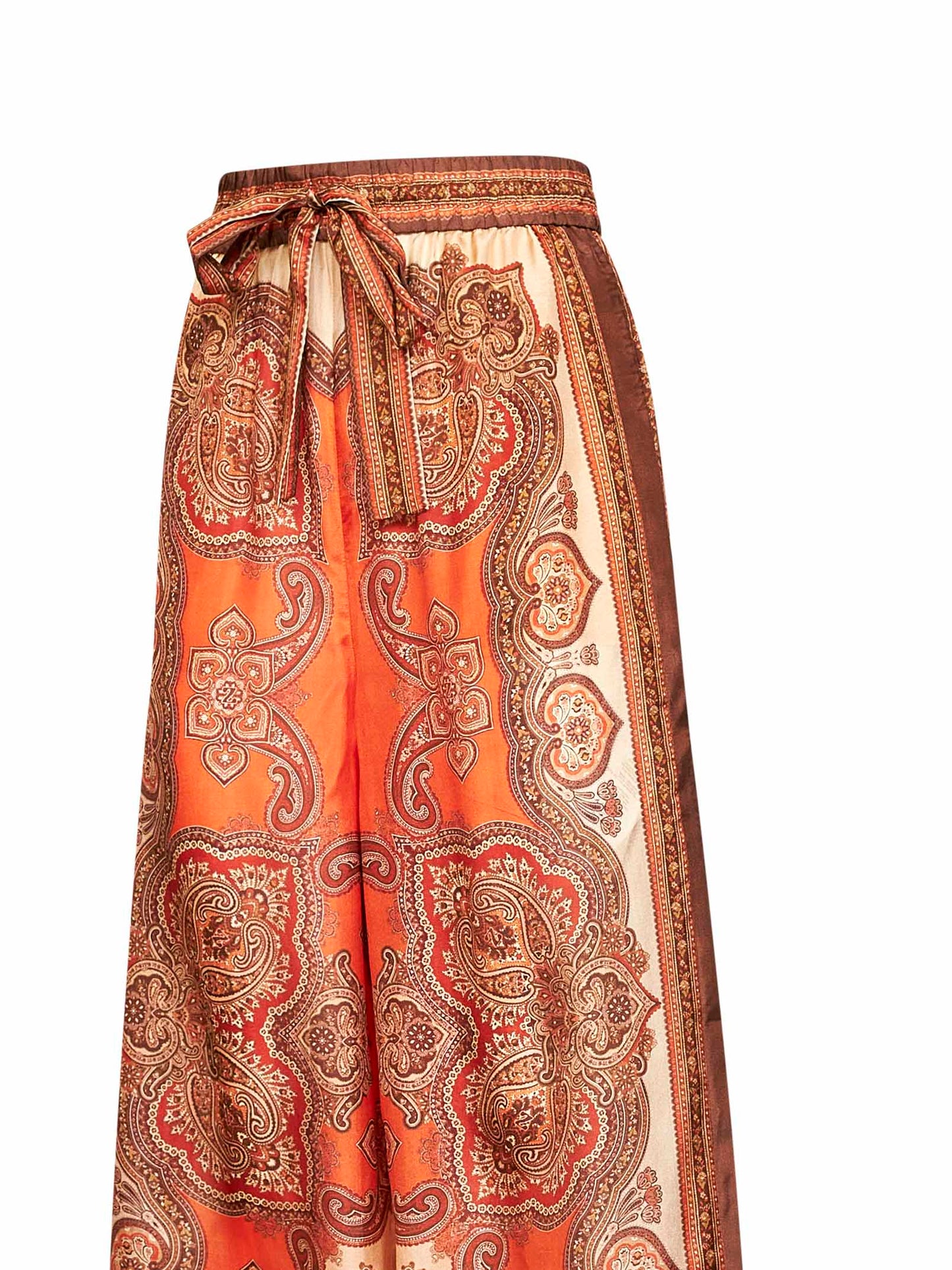 Pantaloni comodi Mahon in habotai di seta stampa Paisley mandarino <BR/>