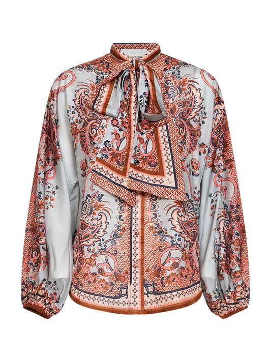Blue floral Paisley-print silk habotai Aster tie shirt