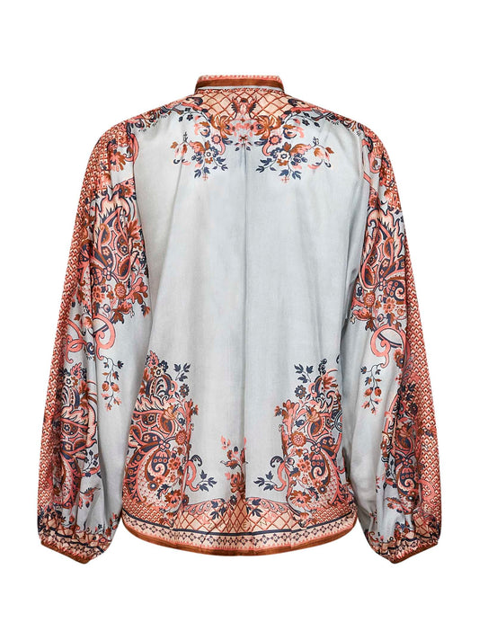 Blue floral Paisley-print silk habotai Aster tie shirt