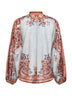 Camicetta con fiocco Aster in habotai di seta stampa Paisley floreale blu