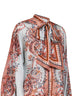 Camicetta con fiocco Aster in habotai di seta stampa Paisley floreale blu