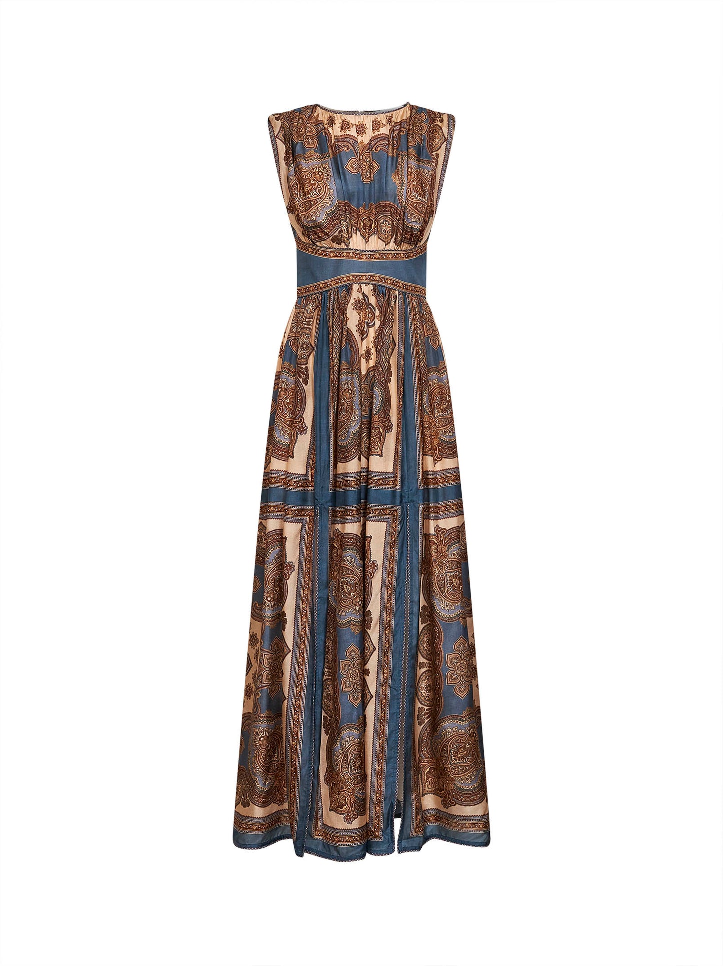 Dark blue Paisley-print silk habotai Mahon maxi dress
