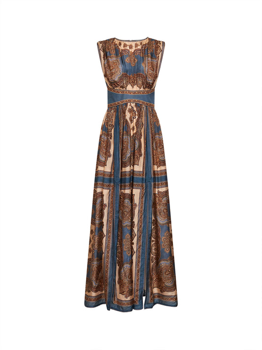 Dark blue Paisley-print silk habotai Mahon maxi dress