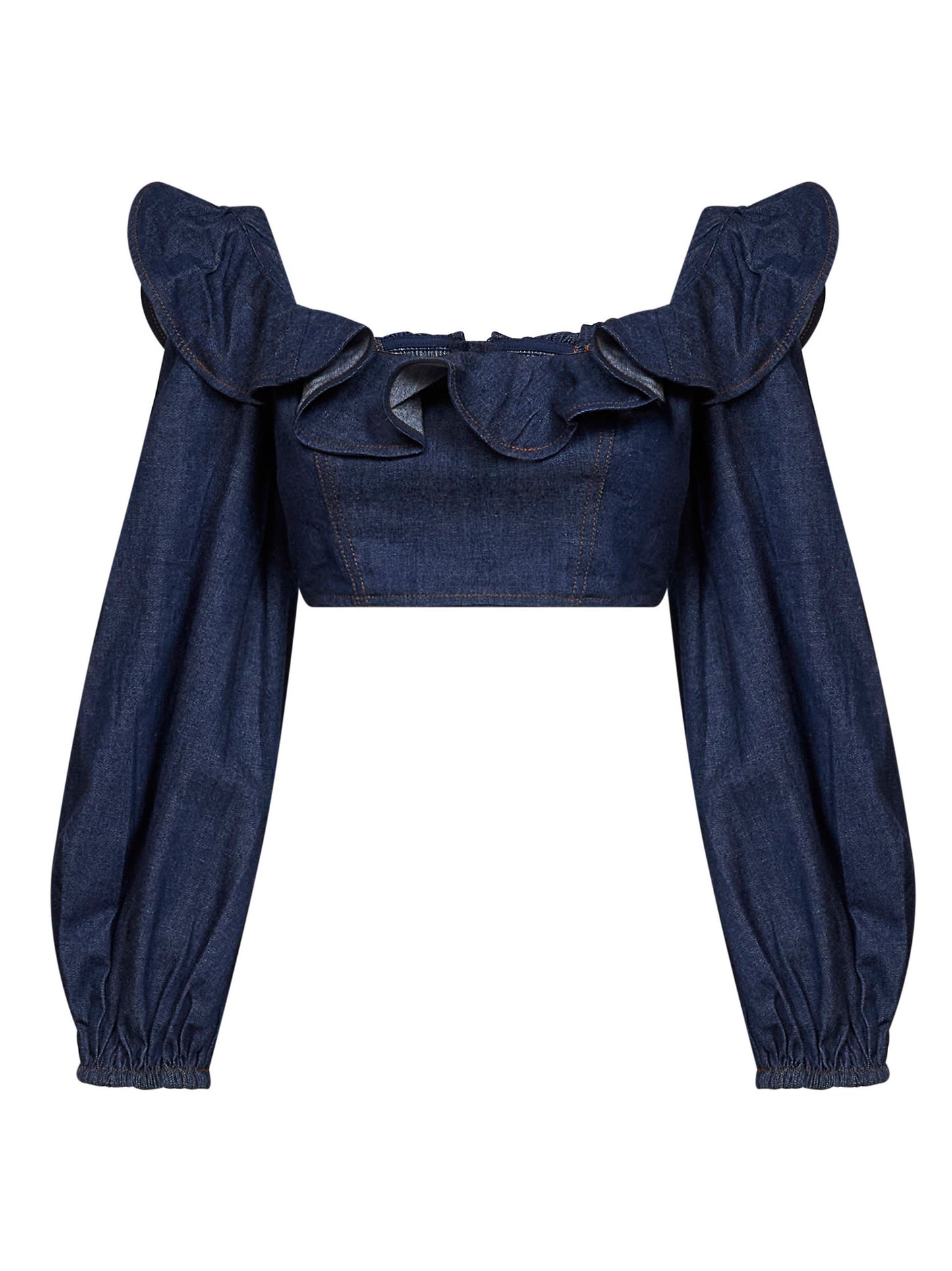 Ink denim Aster cropped frill top