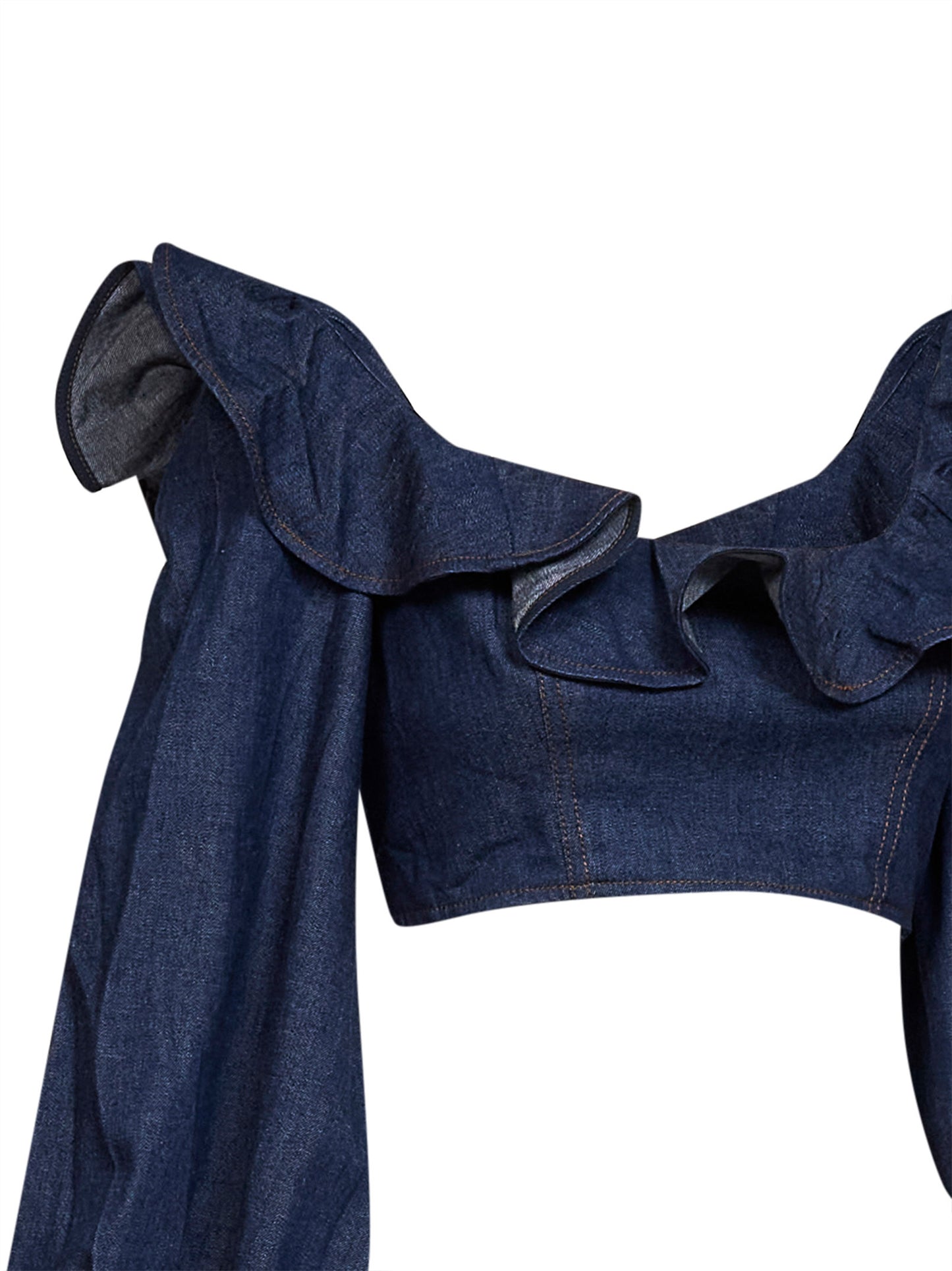 Ink denim Aster cropped frill top