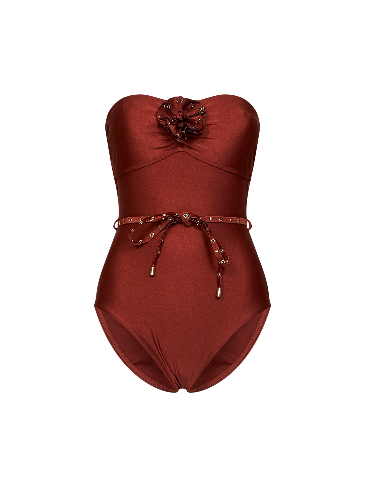 Costume intero con fiore Indra in lycra marrone