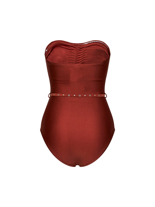 Costume intero con fiore Indra in lycra marrone