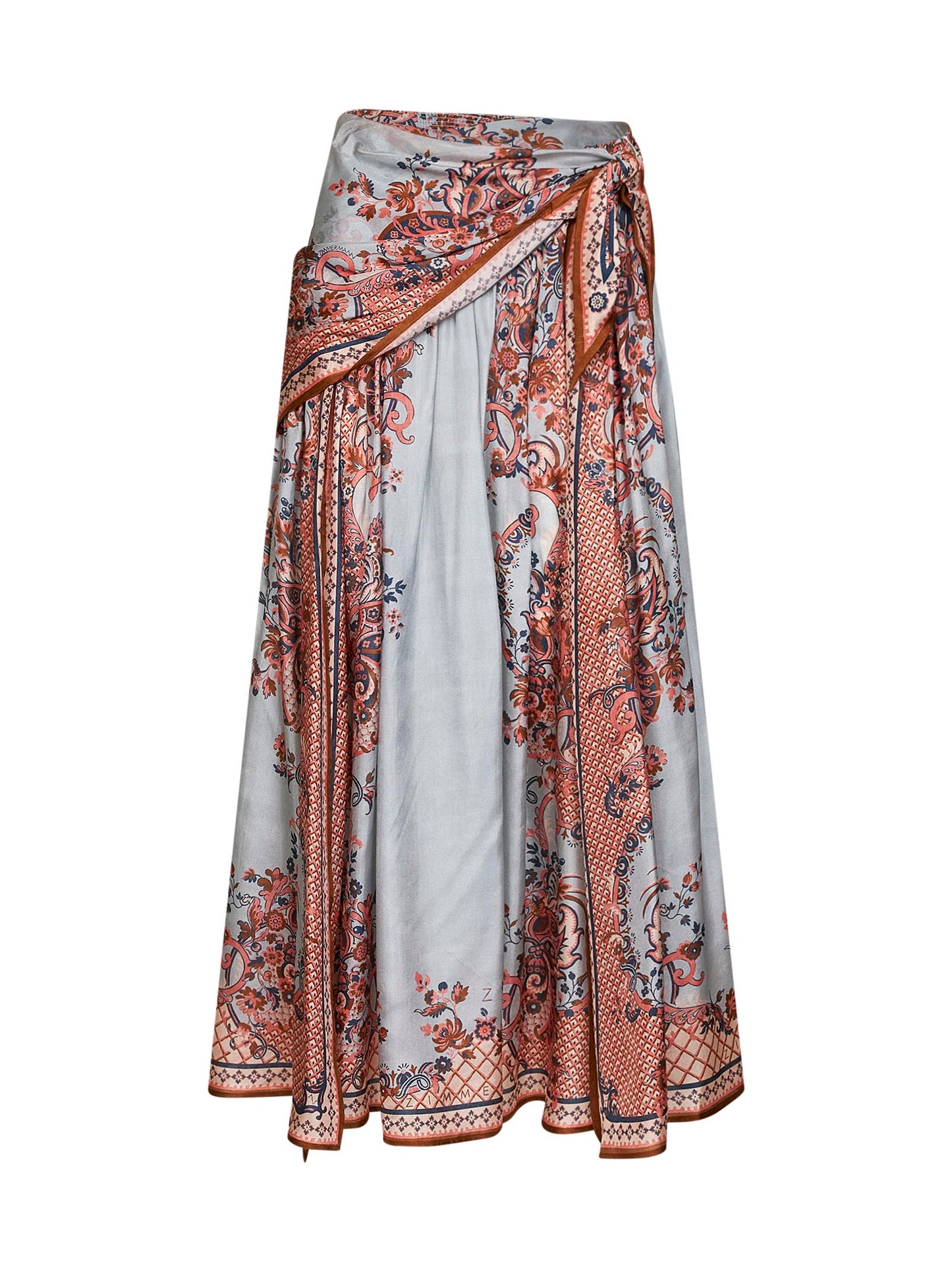 Blue floral Paisley-print silk habotai Aster scarf midi skirt
