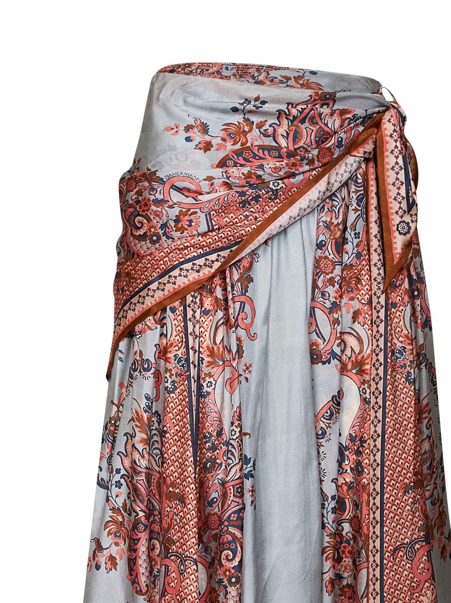 Blue floral Paisley-print silk habotai Aster scarf midi skirt