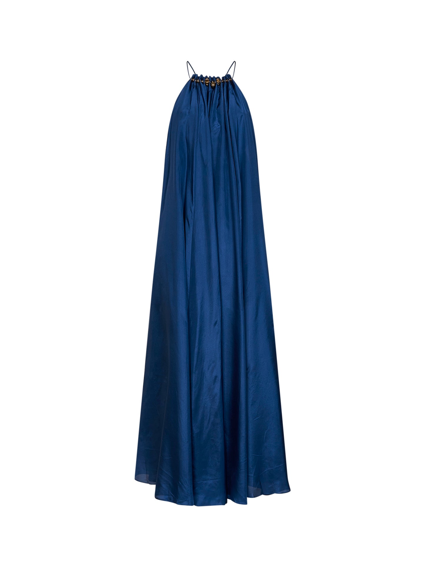 Maxi abito arricciato con perline Aster in seta cobalto scuro<BR/>