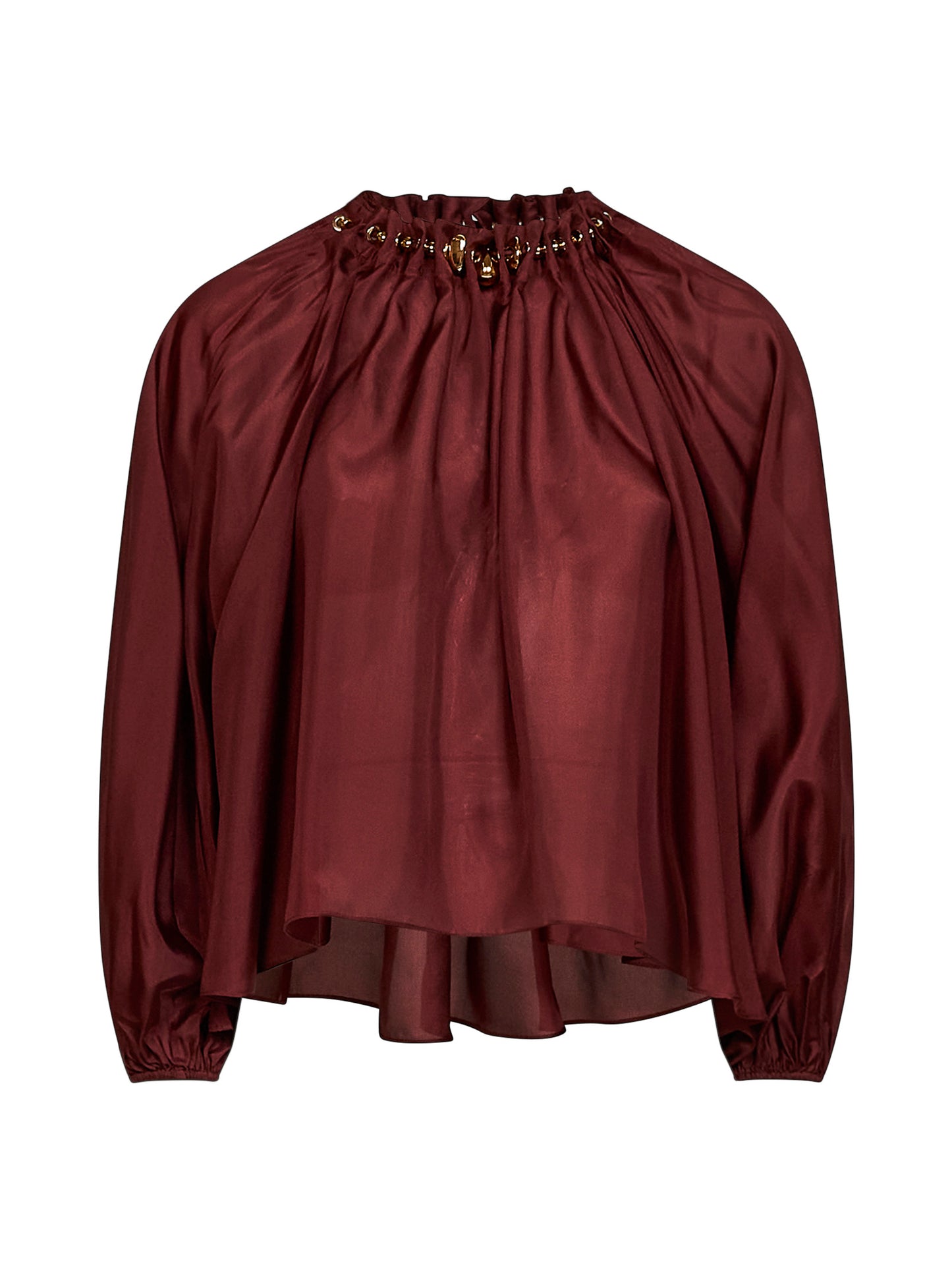 Blusa arricciata con perline Aster in habotai di seta merlot