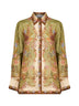 Khaki floral Scarf-print silk habotai Indra relaxed shirt