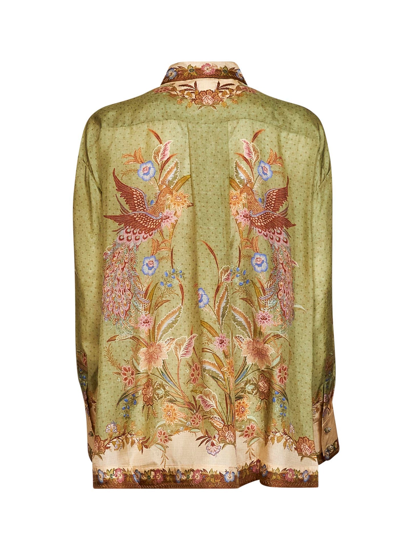 Khaki floral Scarf-print silk habotai Indra relaxed shirt