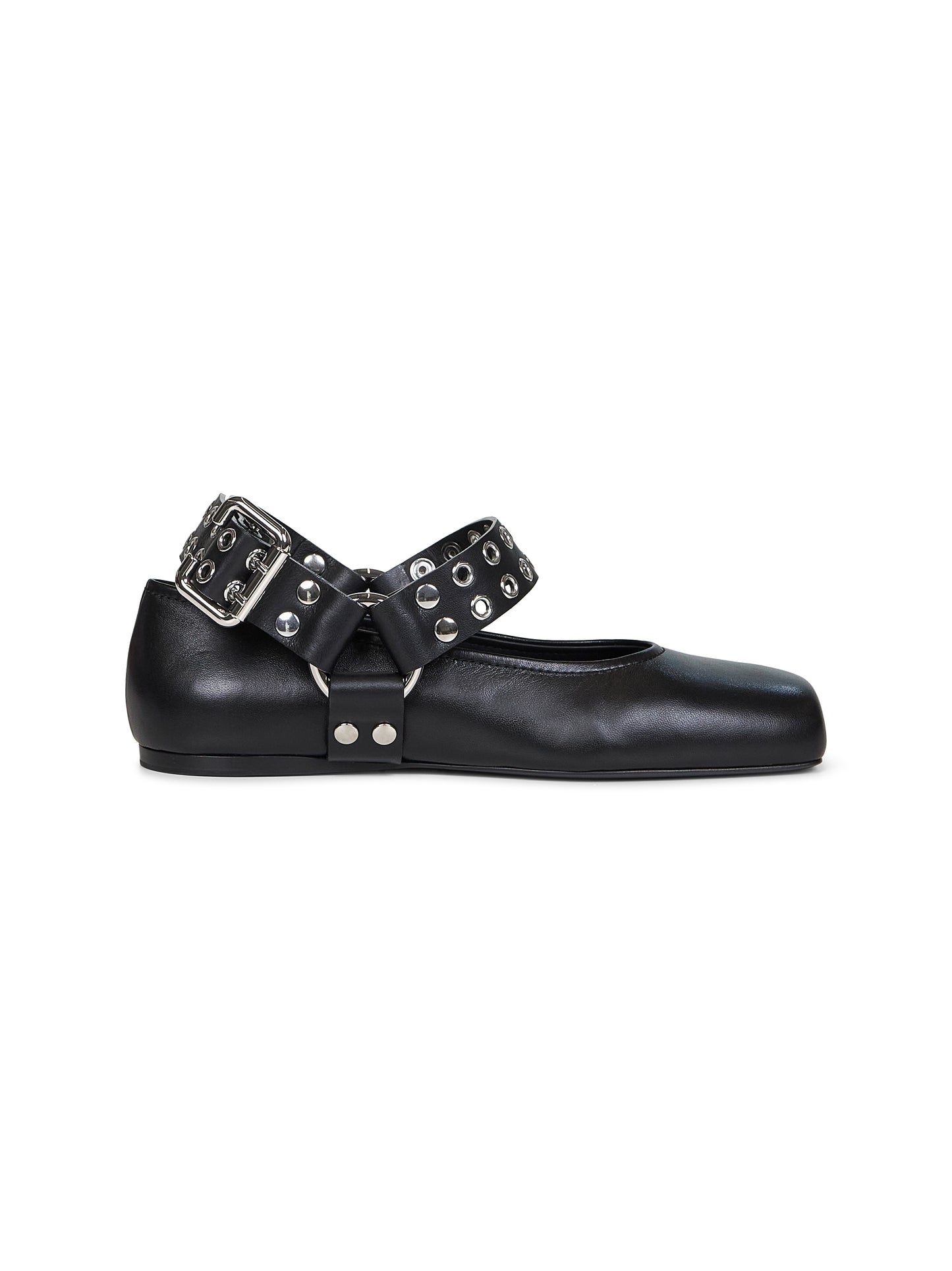 Black leather Flat Biker ballet flats