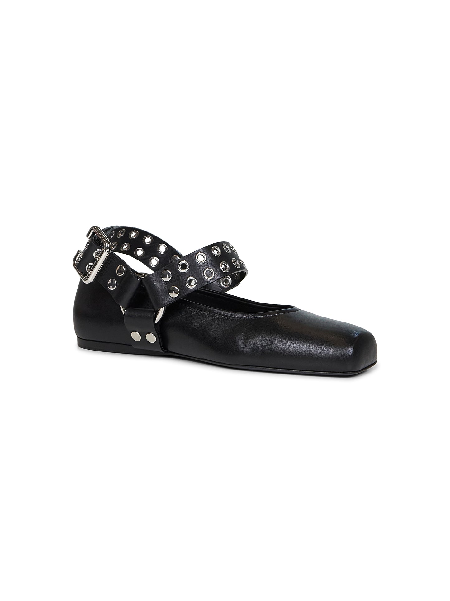 Black leather Flat Biker ballet flats