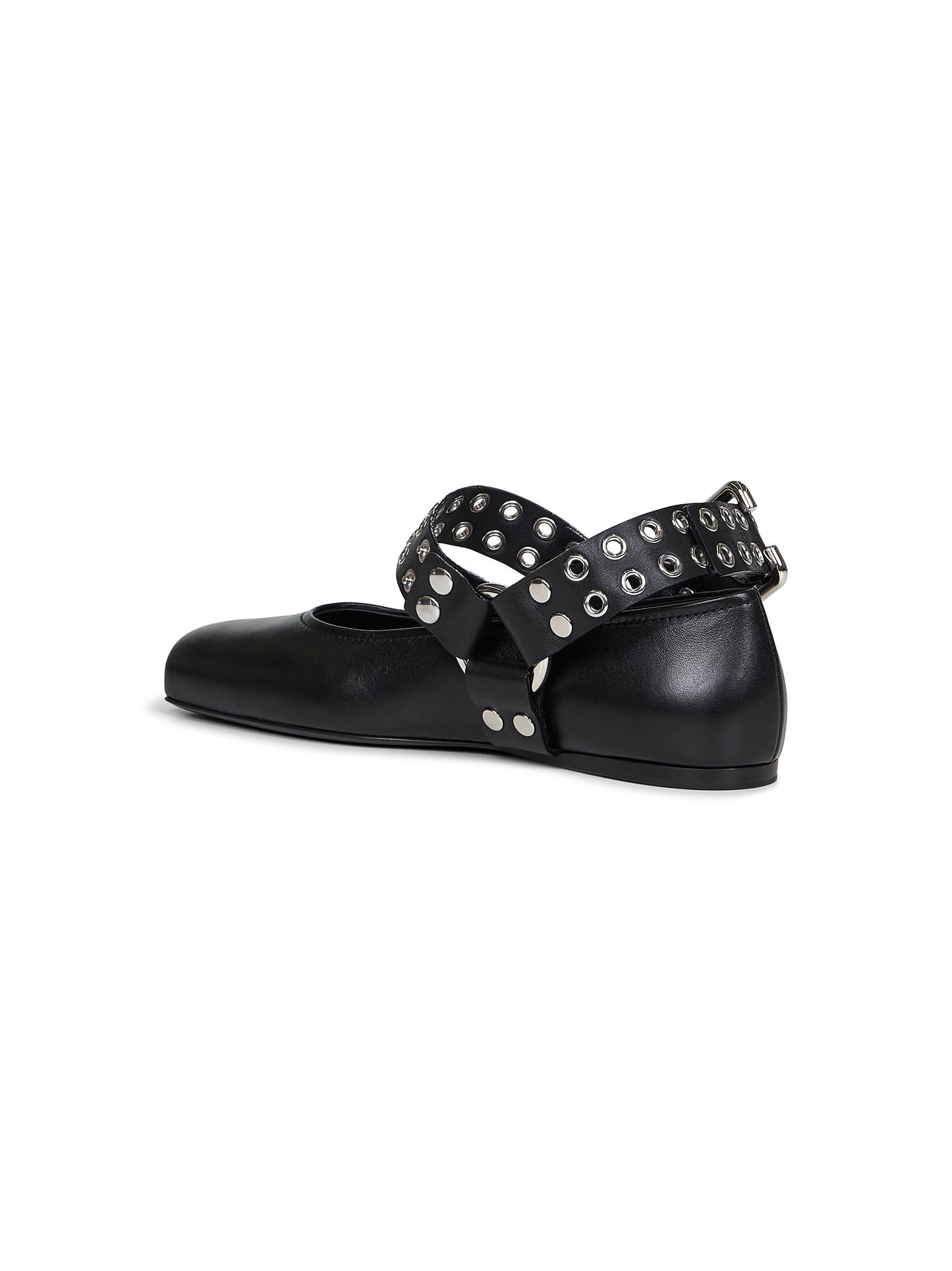 Black leather Flat Biker ballet flats
