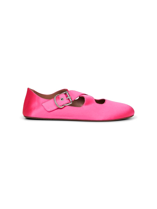 Fuchsia satin Flat criss cross ballet flats