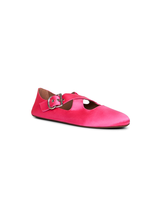 Fuchsia satin Flat criss cross ballet flats