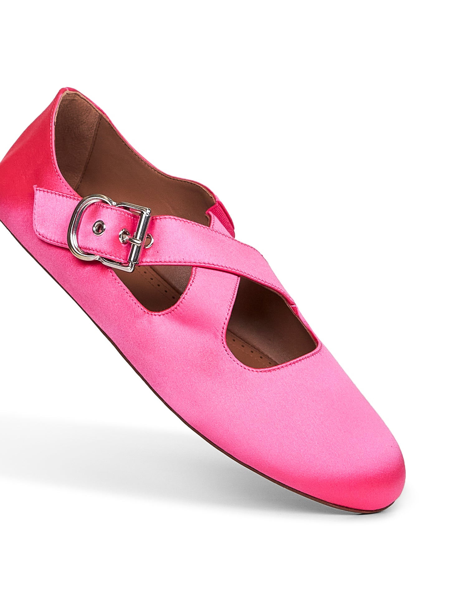 Fuchsia satin Flat criss cross ballet flats