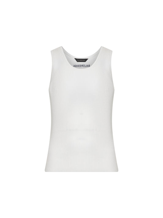 White ribbed wool knit tank top