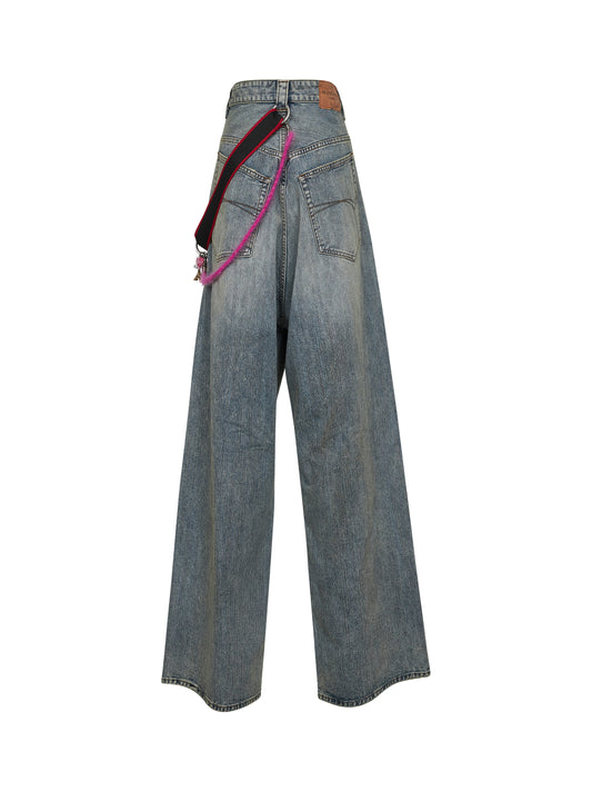 Jeans Baggy Con Charm in denim blu<BR/>
