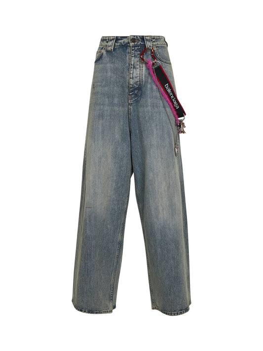 Jeans Baggy Con Charm in denim blu<BR/>