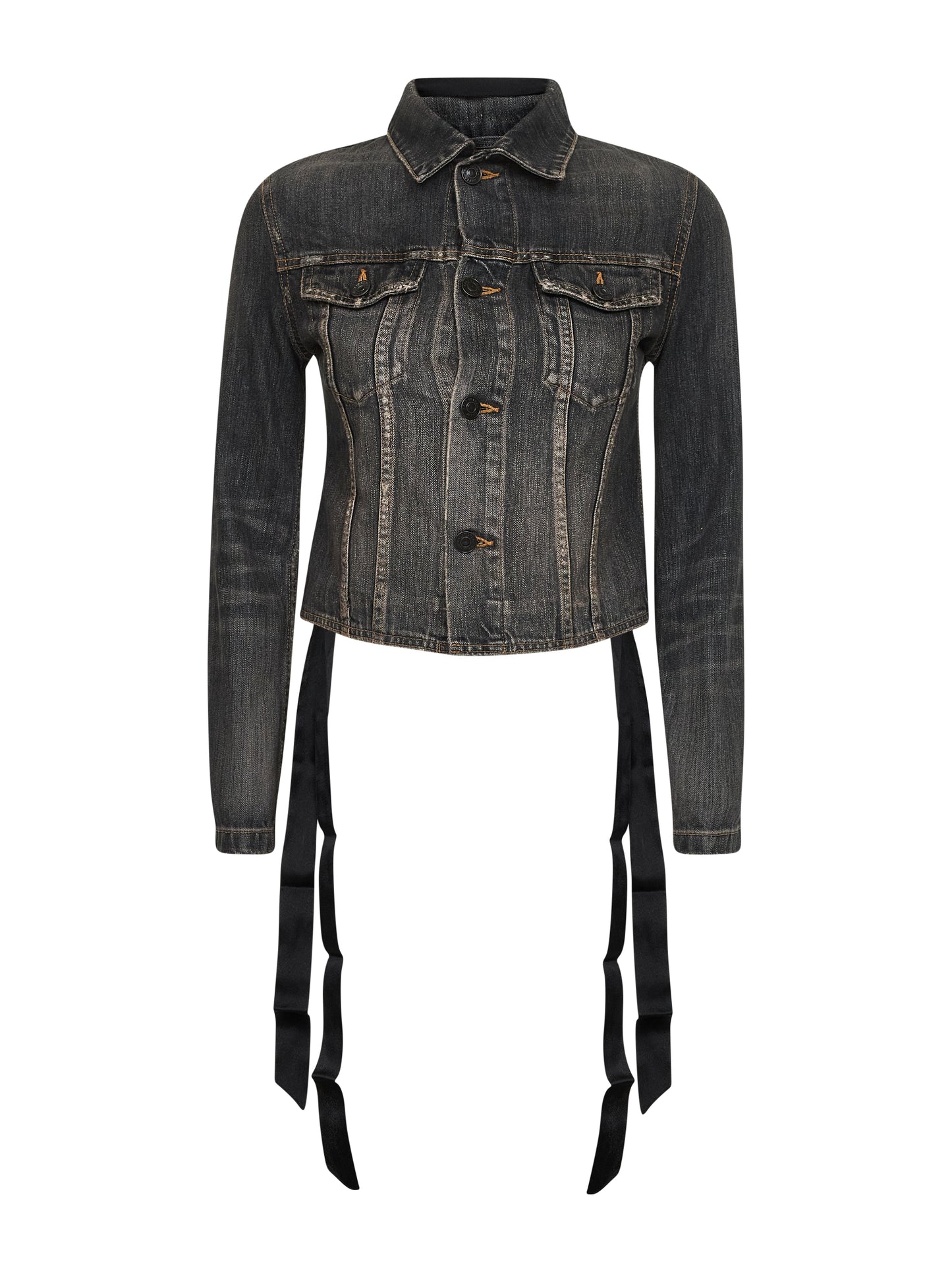 Giacca Con Lacci in denim grigio scuro
