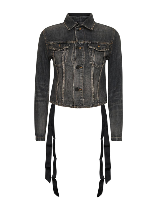 Giacca Con Lacci in denim grigio scuro