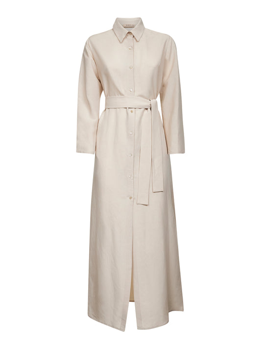 Beige viscose and linen Aflea shirt dress