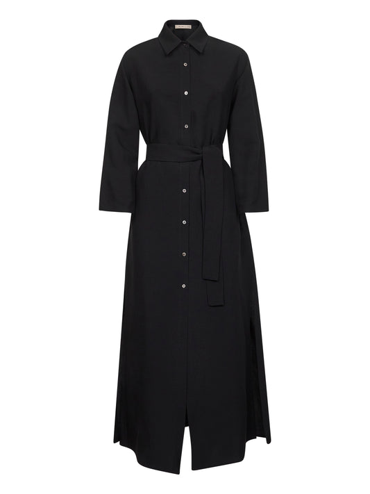 Black viscose and linen Aflea shirt dress