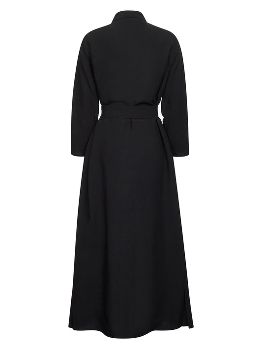 Black viscose and linen Aflea shirt dress