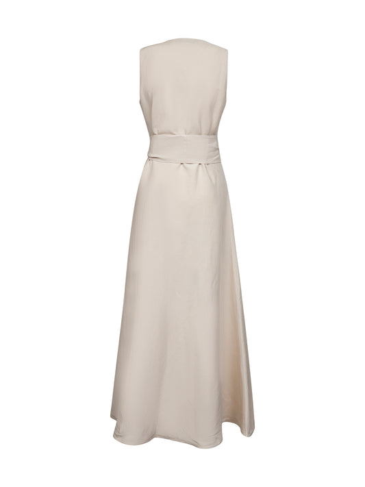 Ecru viscose and linen Alongi long dress