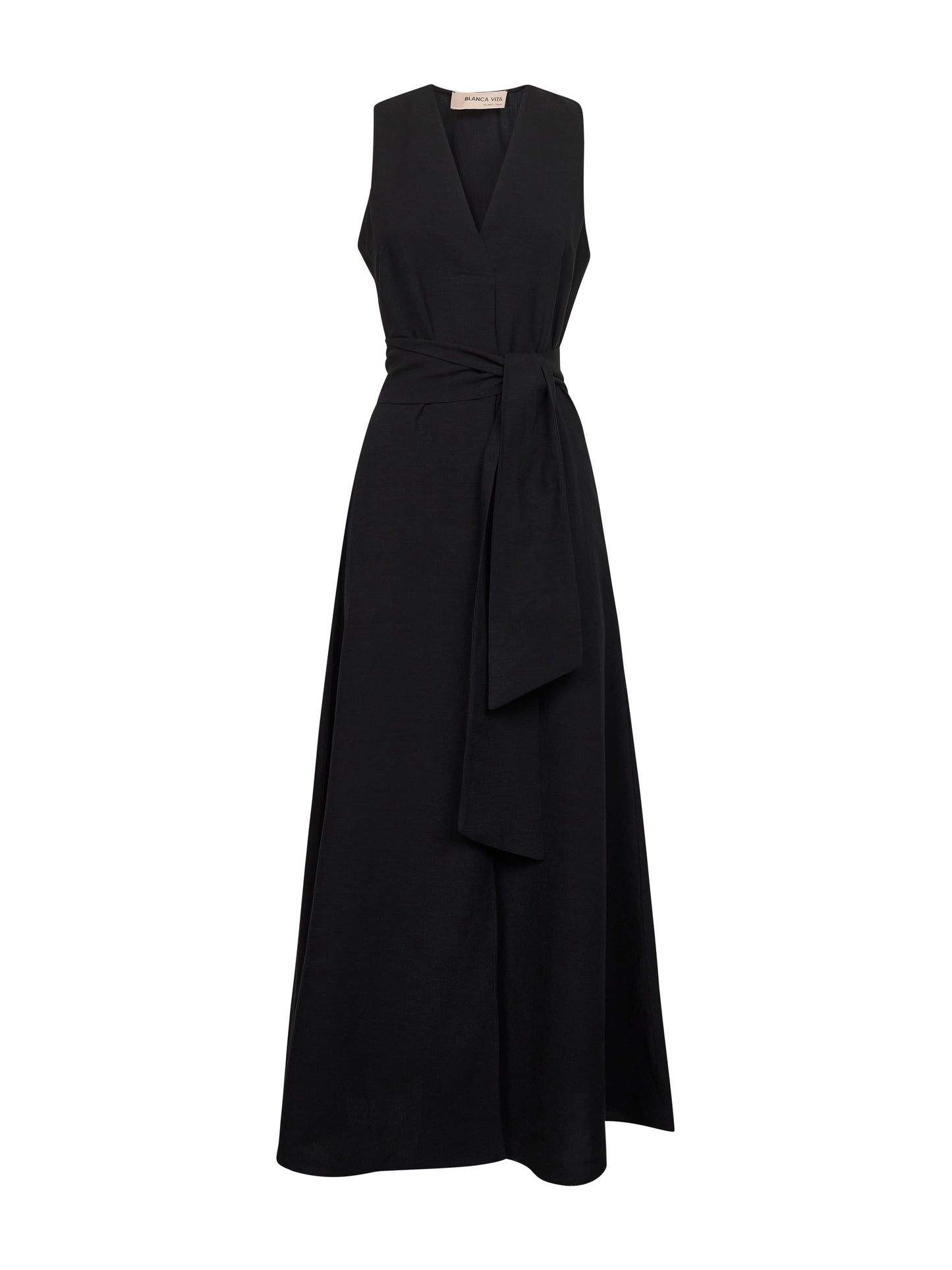 Black viscose and linen Alongi long dress