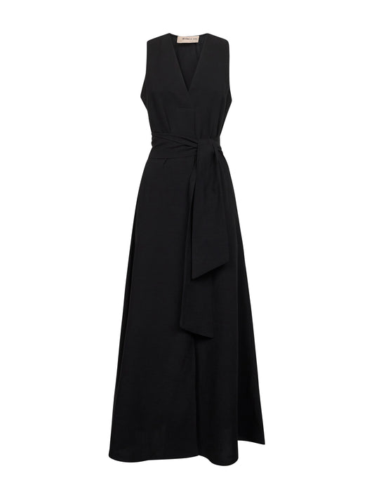 Black viscose and linen Alongi long dress