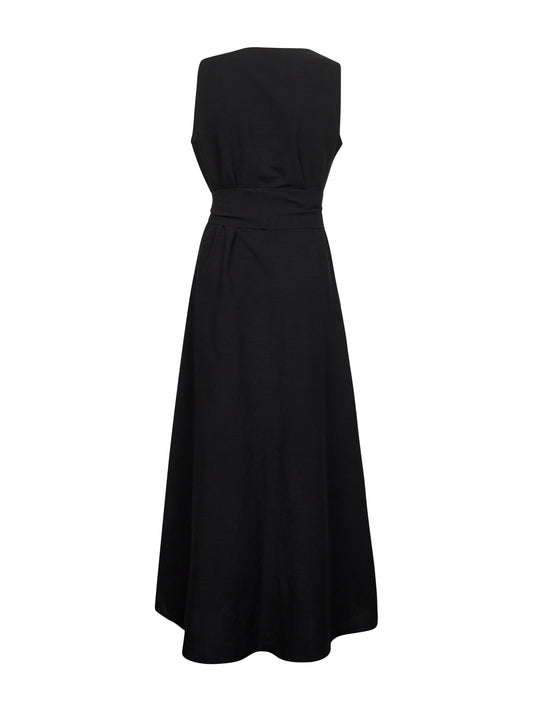 Black viscose and linen Alongi long dress