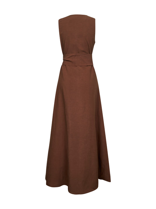 Brown viscose and linen Alongi long dress