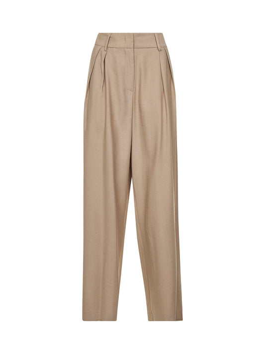 Beige viscose blend double-pleat trousers