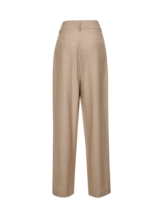 Beige viscose blend double-pleat trousers