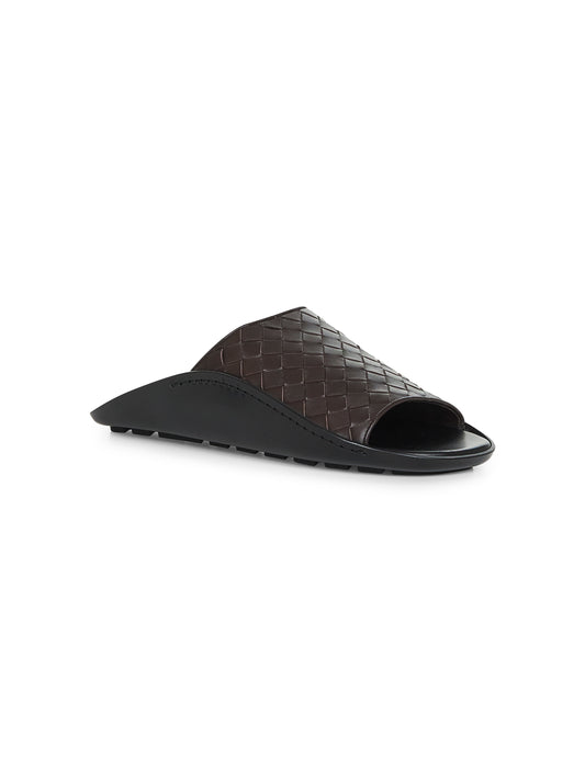 Brown Intrecciato leather Wave mule