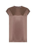 Top in raso di seta stretch marrone con monile