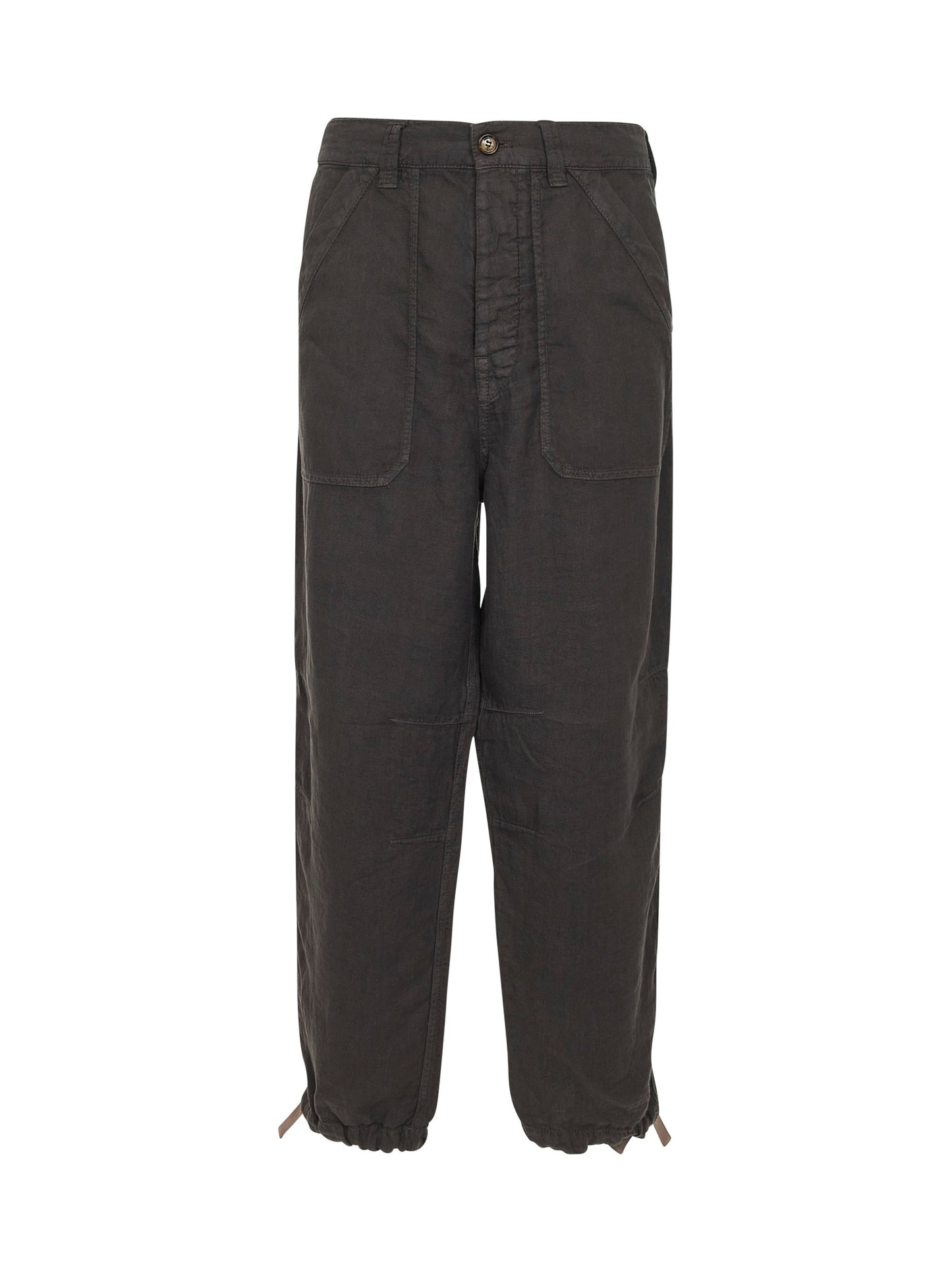 Pantalone relaxed fit in gabardina di lino marrone