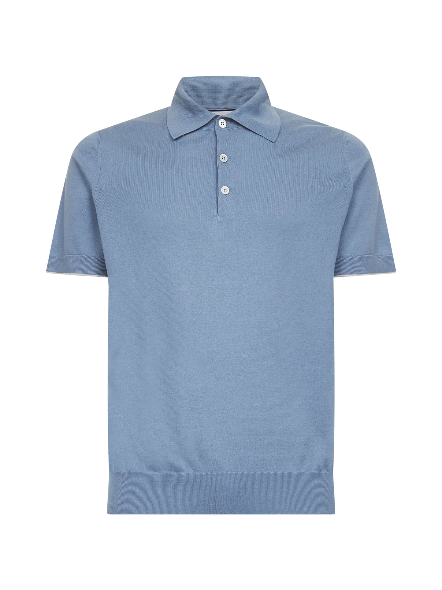 Light blue lightweight cotton knit polo shirt<BR/>